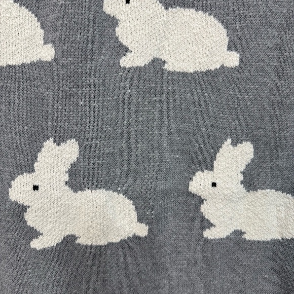 Bunny Rabbit Throw Blanket 100% Cotton Made in India Gray Ivory - Picture 5 of 10